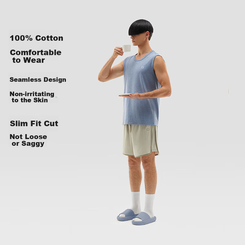 Bananain Cotton 301H Men's Tank Top, 100% Pure Cotton, Slim Shoulder, All-Cotton Loungewear, Spring And Summer Sleeveless, No Side Seam Pajamas