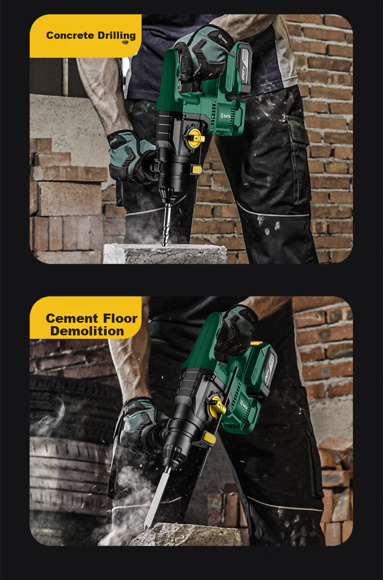 Shida SATA Brushless Lithium-Ion Rotary Hammer Drill, Electric Pick, Impact Drill, High-Power Concrete Wireless Industrial Grade D05729 Standard 14