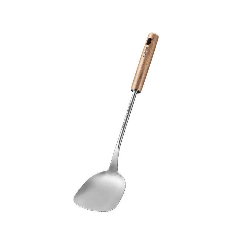 SUPOR Stainless Steel Spatula with Ebony Wood Handle, 316L Stainless Steel Mini Chinese Spatula KLA33AW10