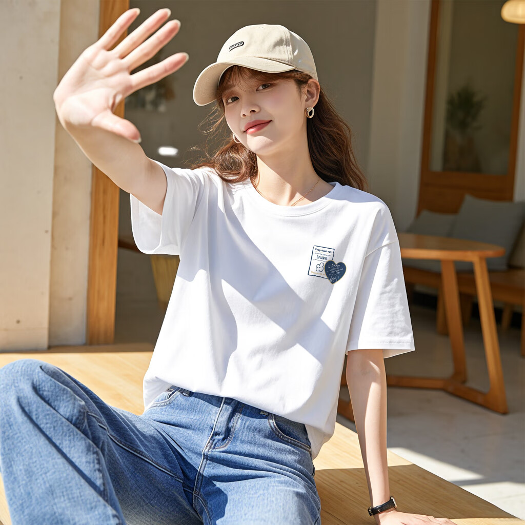TonLion 2026 Summer Women's Left Chest Heart Small Detail Print Short-Sleeve T-Shirt, Versatile Fashionable High-End Comfortable