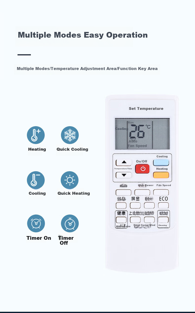 Beishi Universal Remote Control for AUX Air Conditioners, Compatible with Wall-Mounted Units, Floor-Standing Units, And Central Air Conditioning YKR-H/008 YKR-H/888 Backlit Version with Battery Included 3