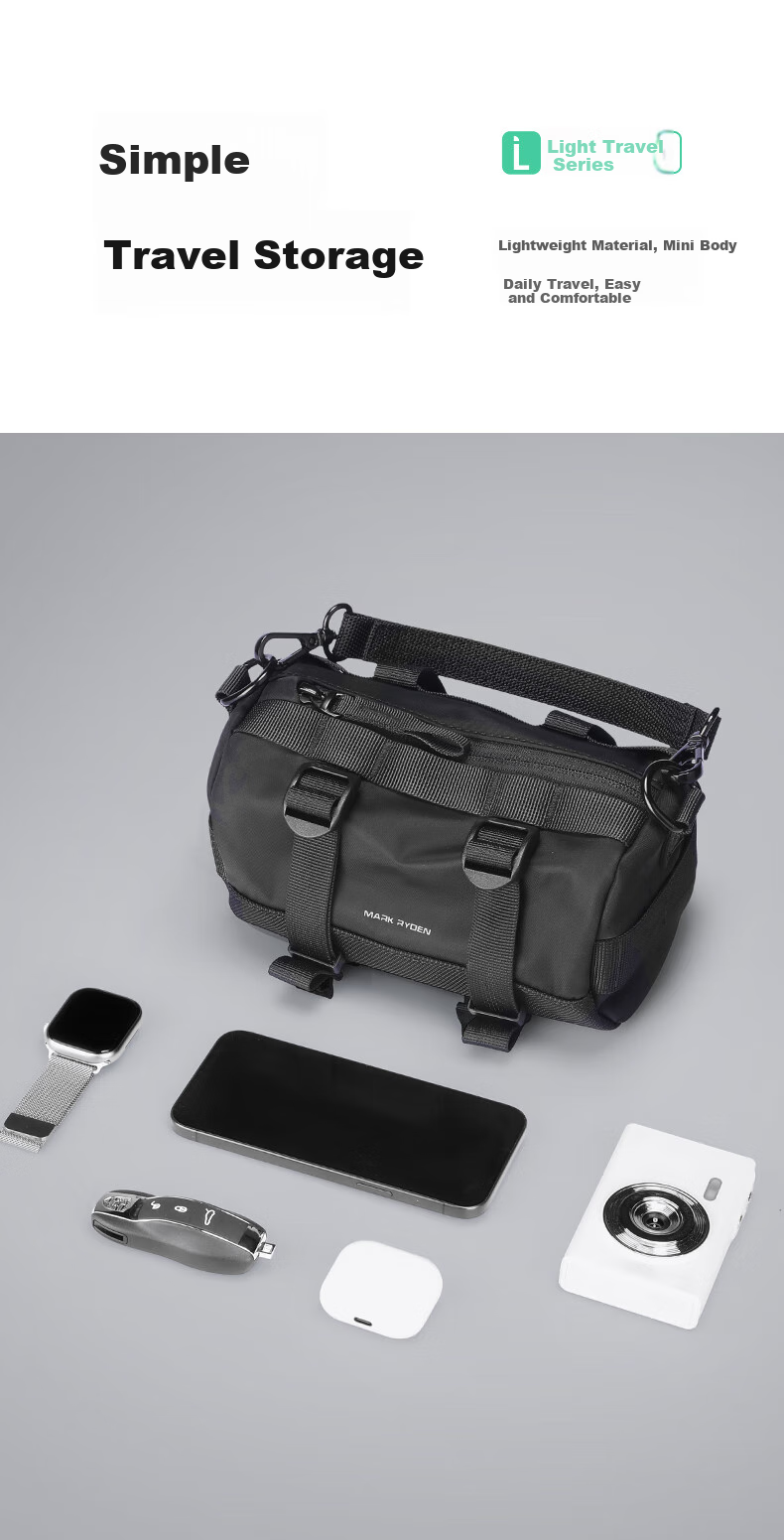 MARK RYDEN Shoulder Bag Crossbody Bag Sports Cylinder Small Bag for Men And Women, Outdoor Cycling Mini Backpack with Detachable Shoulder Strap 3