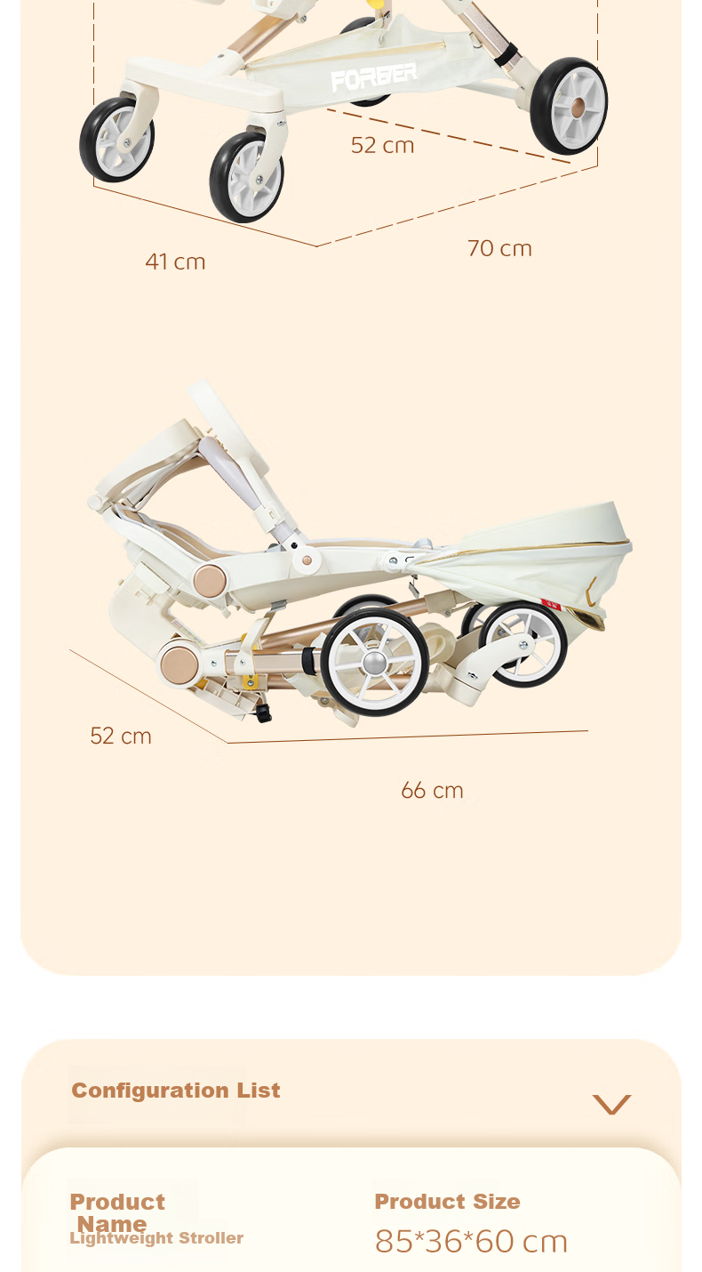 FOREVER Stroller, Can Sit And Lie Down, Lightweight, High Landscape, Reversible Folding, for Babies 0-6 Years Old, Baby Walking Aid Car 6