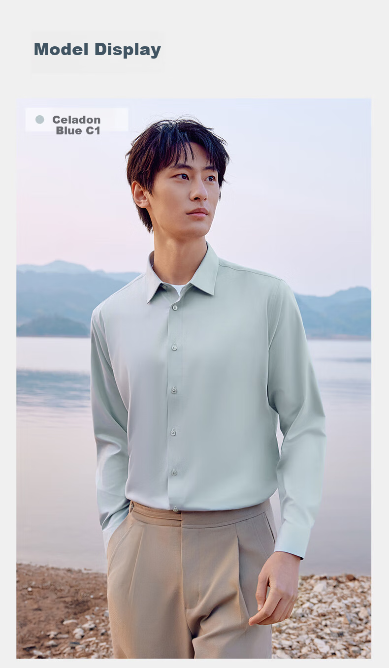 Hodo [Light Cloud Shirt] Modal Silk Blouse, Men's Long-Sleeve Casual Shirt, Wrinkle-Free Dress Shirt 16
