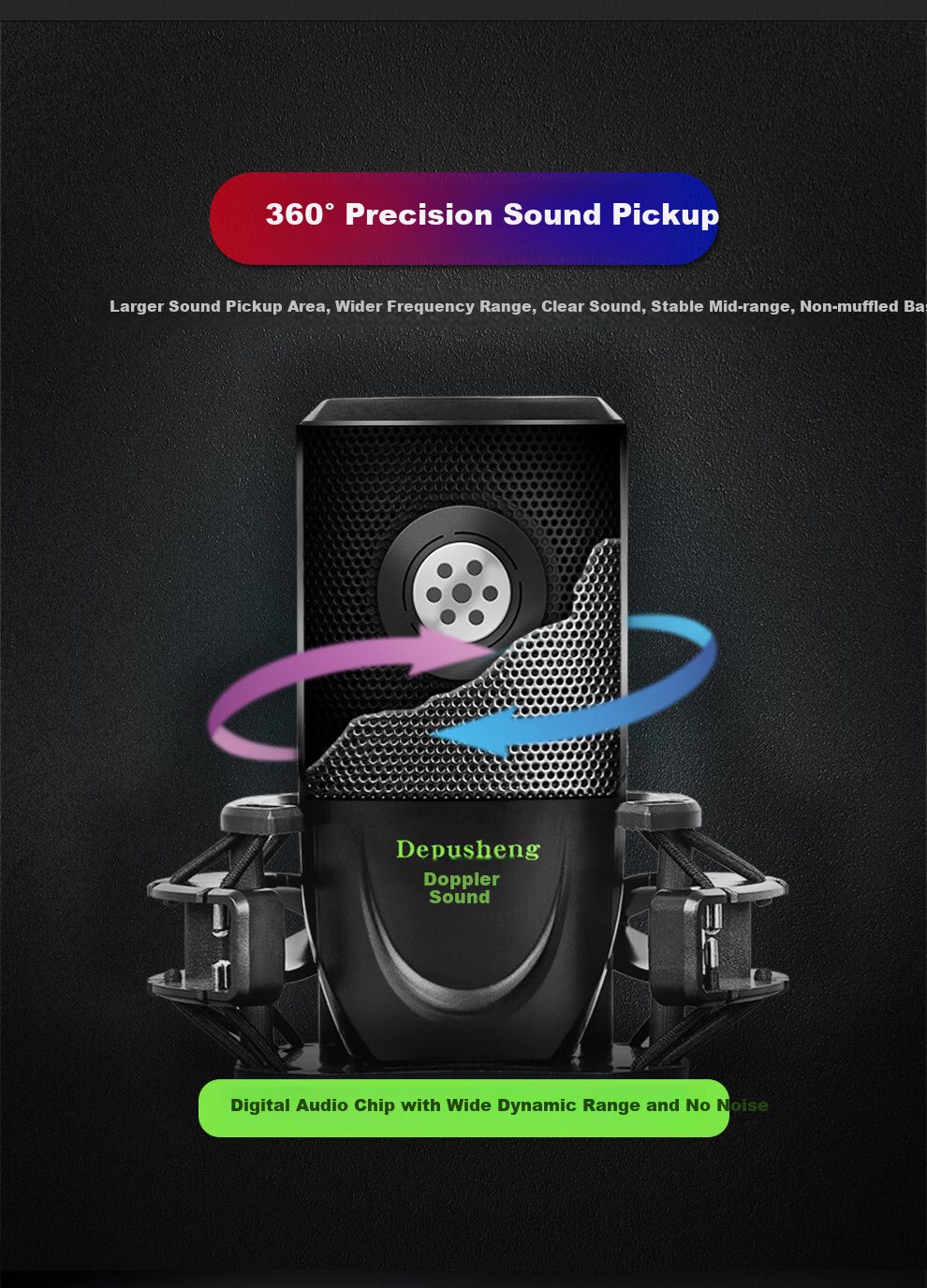 Depusheng E9 Sound Card Microphone Wired for Live Streaming, Computer Singing, Online Classes, Voice Recording, Audiobooks, Dubbing, PUBG Voice Chat, Gaming, Quanmin Karaoke, Live Streaming Hosts, Large Diaphragm, Noise Reduction Condenser Microphone 3