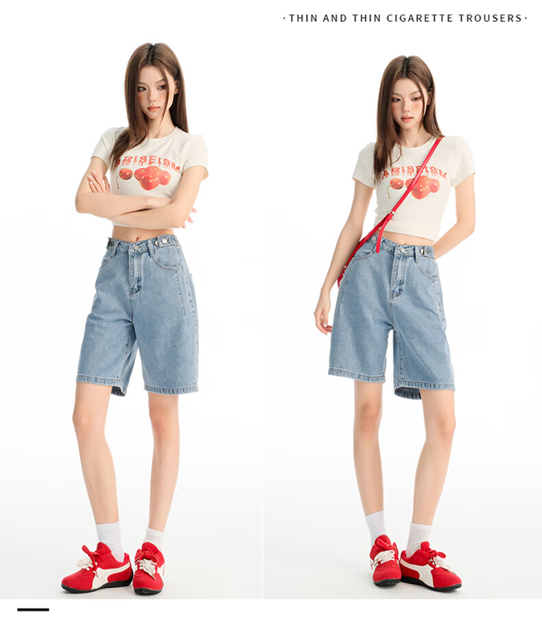 Jeanswest Women's Denim Shorts 2026 Spring Summer High Waist A-Line Slim Functional Style Hot Pants Black XL 15