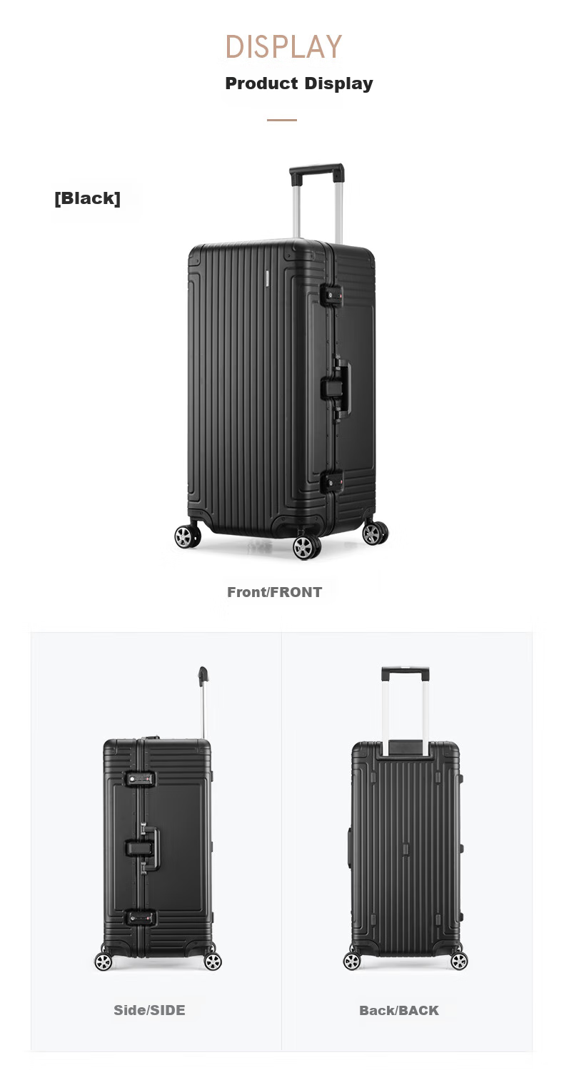 Xinxiuli Luggage, 30-Inch Trolley Suitcase, Aluminum-Magnesium Alloy, Deep Compartment, Large Capacity, Business Travel Case, Password Lock, DB3 Black 8