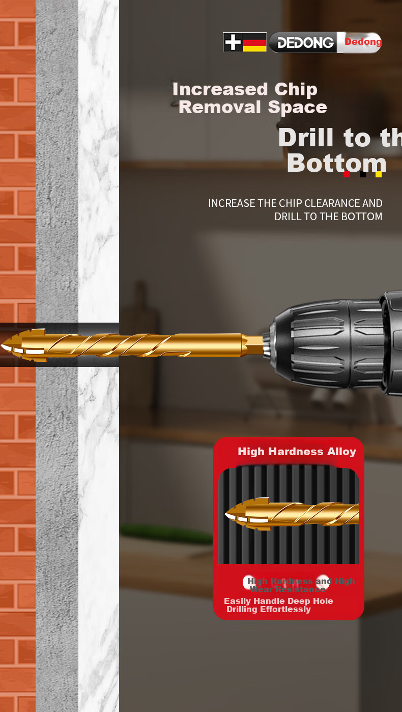 Dedong Four-Blade Serrated Eccentric Drill Bit for Tiles, Concrete, Stainless Steel, Dry Drilling, Angled Head, 6+8+10mm Three Pieces 14
