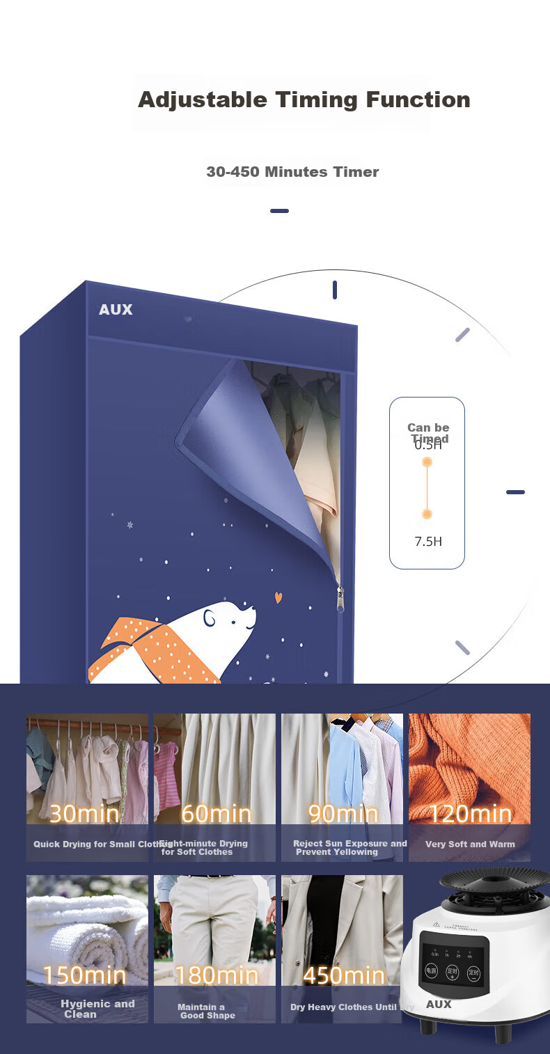 AUX [16 Stainless Steel Tubes] Clothes Dryer, Home Use Garment Drying Machine, Baby Clothing Sterilizer And Dehydrator, Air Dryer, Double-Layer Small Wardrobe Drying And Dehumidifying Device 7
