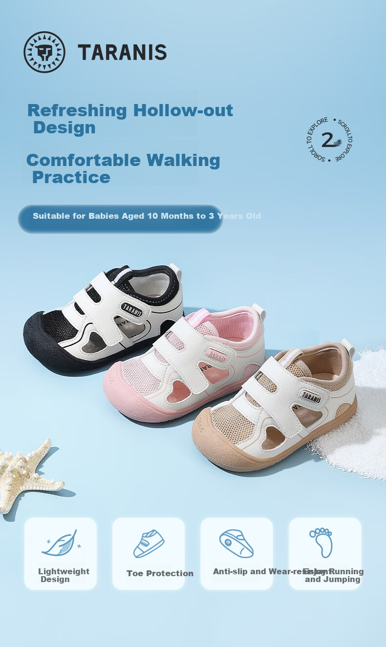 TARANIS Summer New Toddler Shoes, Closed-Toe Anti-Kick Children's Sandals, Non-Slip Breathable Functional Shoes for Baby Boys, White/apricot Color, Size 24 1