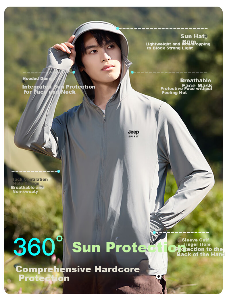 JEEP SPIRIT Sun Protection Jacket for Men, Summer Ice Silk Quick-Dry Skin Coat, UPF50+, Lightweight Breathable Sports Outerwear for Men, Glacier Gray 3XL 2