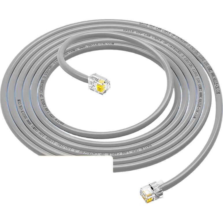 Телефонный кабель HAILE HT-110, 4-жильный, чистая медь, с разъемами RJ45, серый, 8 метров