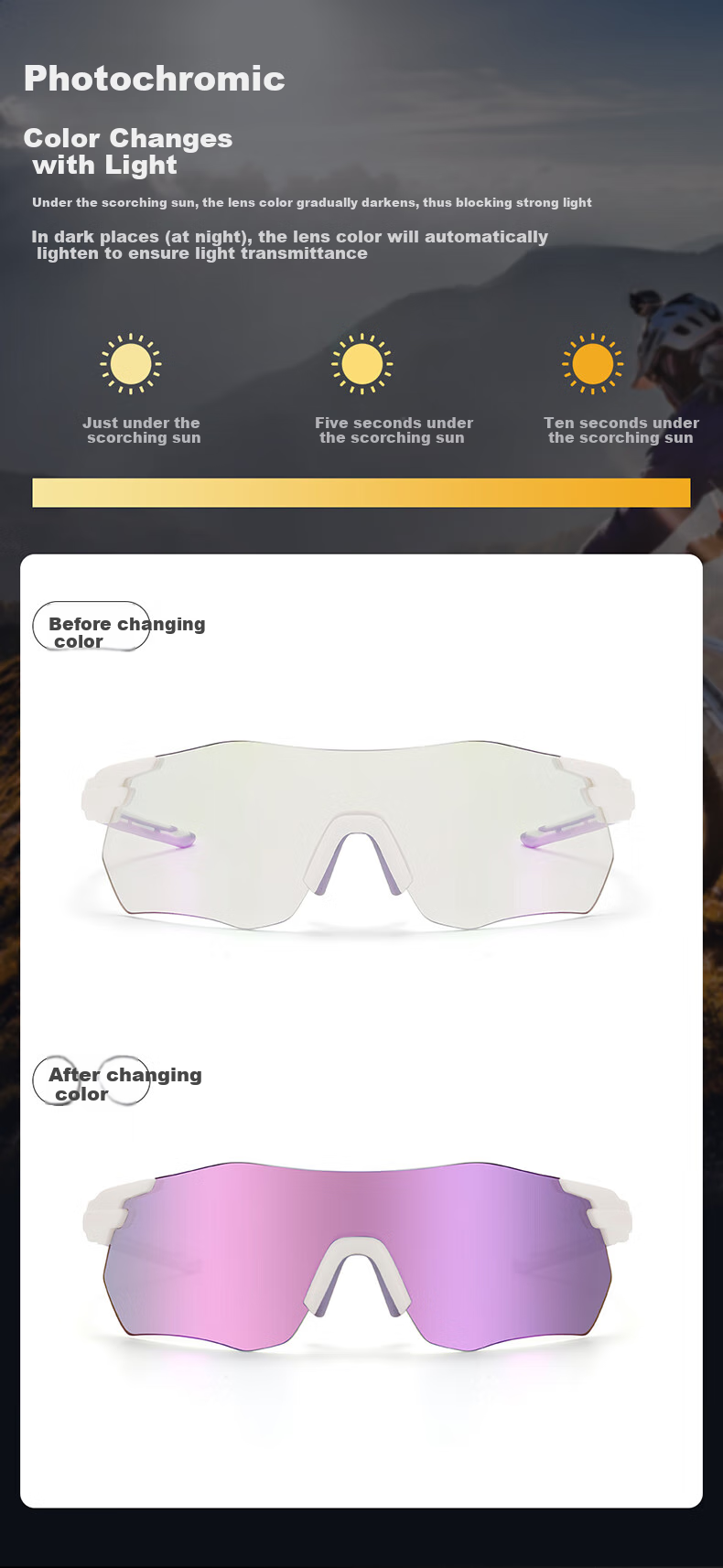 CAXMAN Running Glasses for Men And Women, Marathon-Specific User Outdoor Sunglasses Cycling Photochromic Sports Glasses W01 White Frame Changing to Purple 2