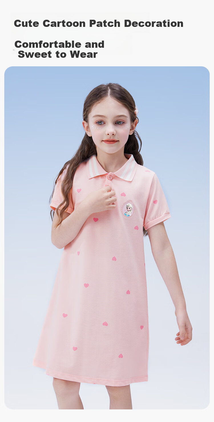 Disney Colorblock Polo Dress School Style Summer 2026 Girls Breathable Soft A-Line Dress 140 4