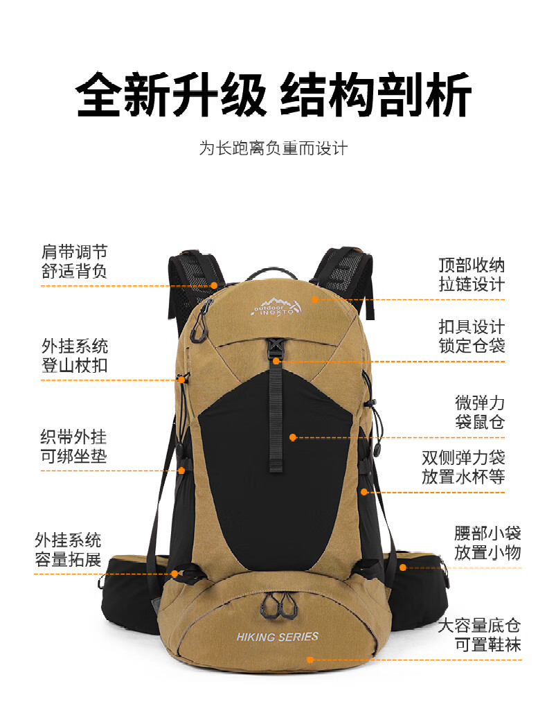 INOXTO Eagle-Style Off-Road Hiking Backpack, 26L Large Capacity, Breathable, Water-Resistant Shoe Compartment, Outdoor Backpack, 8107 Black 1