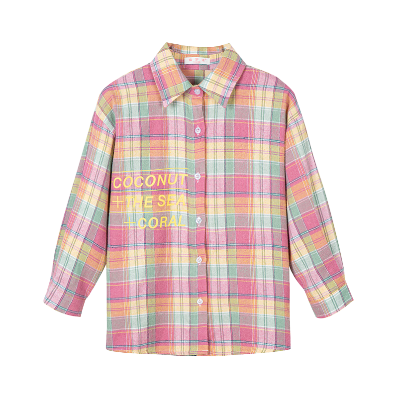 Fulomi Girls' Plaid Long Sleeve Shirt Spring Autumn Korean Style Pink Checkered Jacket Top 110