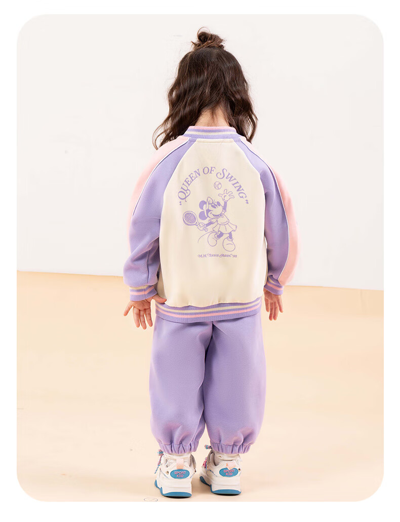 Disney Academy Style Spring and Autumn Girls' Fashion Casual Comfortable Warm Baseball Jacket Sweatshirt 3-Piece Set Candy Purple 130 3