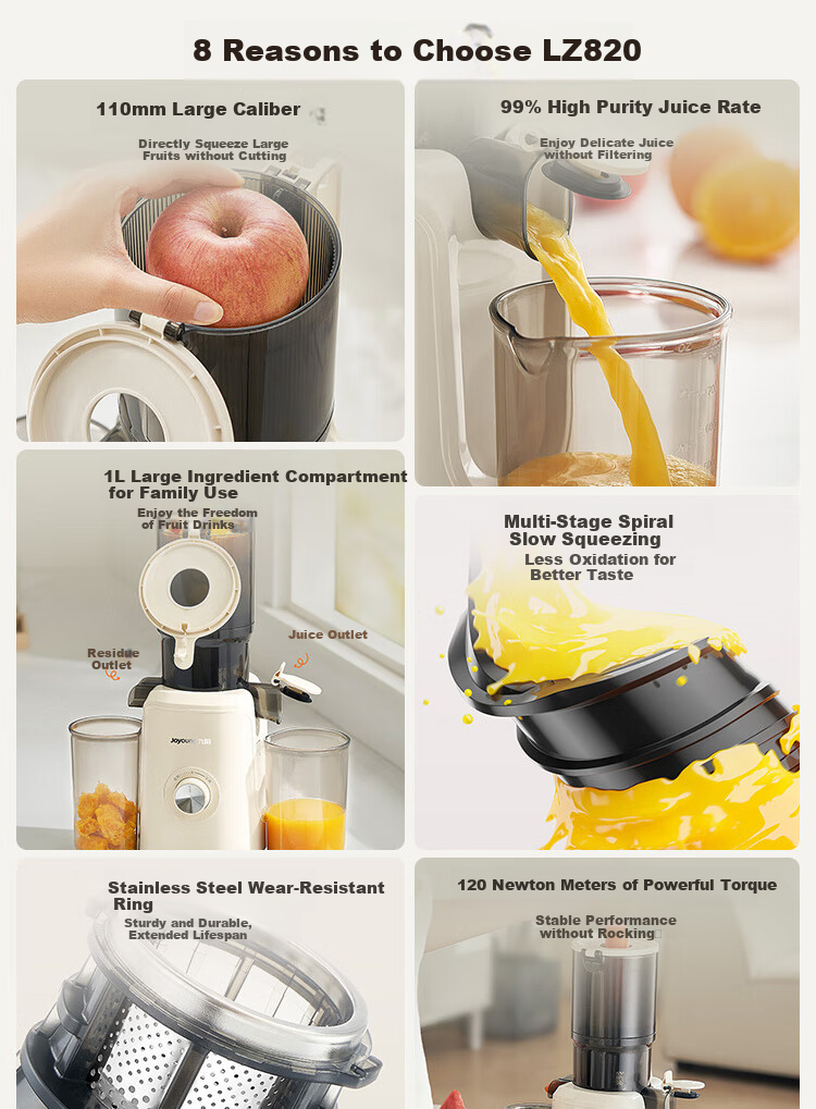 Joyoung Juicer, No-Cut Large Diameter Juicing Machine, Whole Fruit Pulp Separation Juicer, Z11-LZ820 1