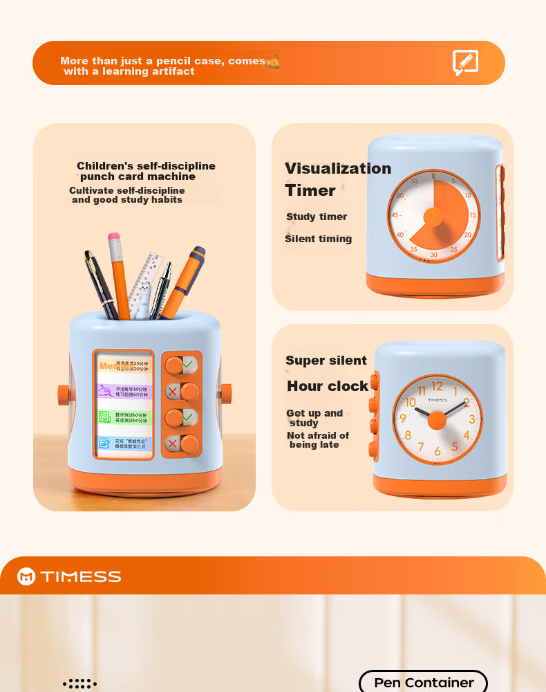 Timess Alarm Clock for Students, Wake-Up Aid, Children's Smart Clock, Visual Timer, Loud Volume Time Management Device, Silent Electronic Alarm Clock, Kitchen Baking Gift 1