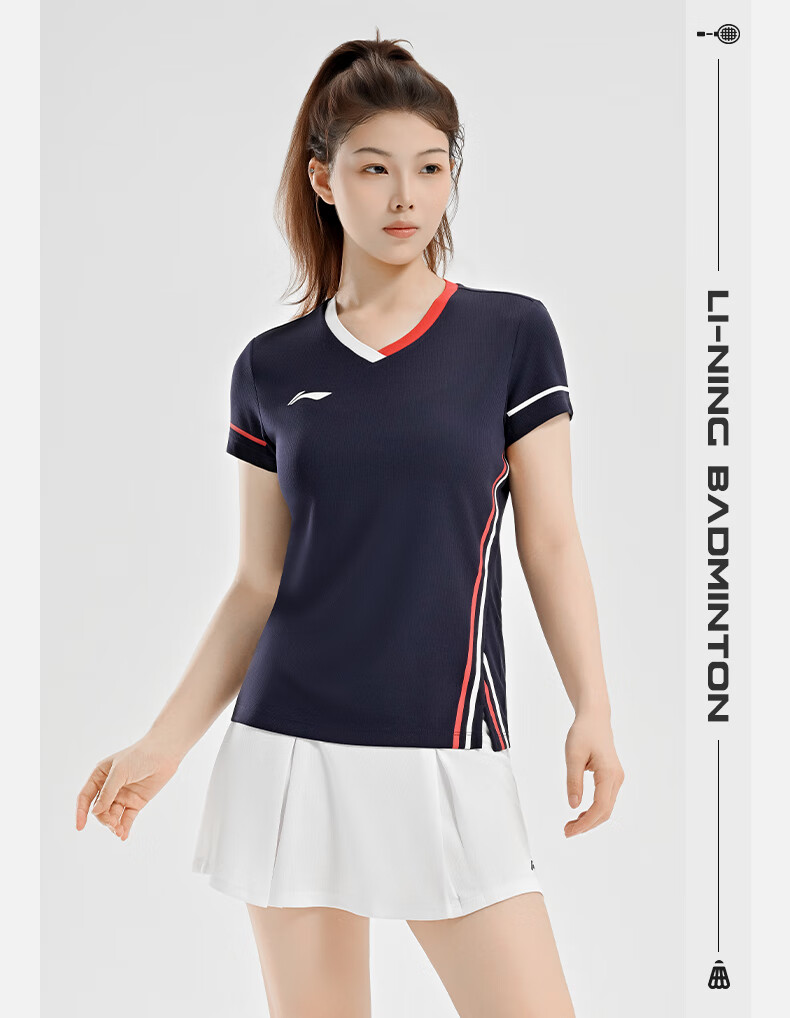 LI-NING Women's Summer Short Sleeve Badminton Competition Set Two-Piece Sports Team Uniform 5