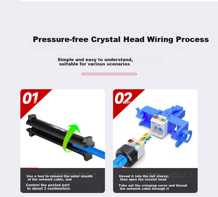 AMPCOM Cat7 Ethernet Cable Connector Tool-Free Crimping, CAT7 10G Shielded RJ45 Gold-Plated Zinc Alloy 8P8C High-Speed Network Computer Connector AMC7102 8