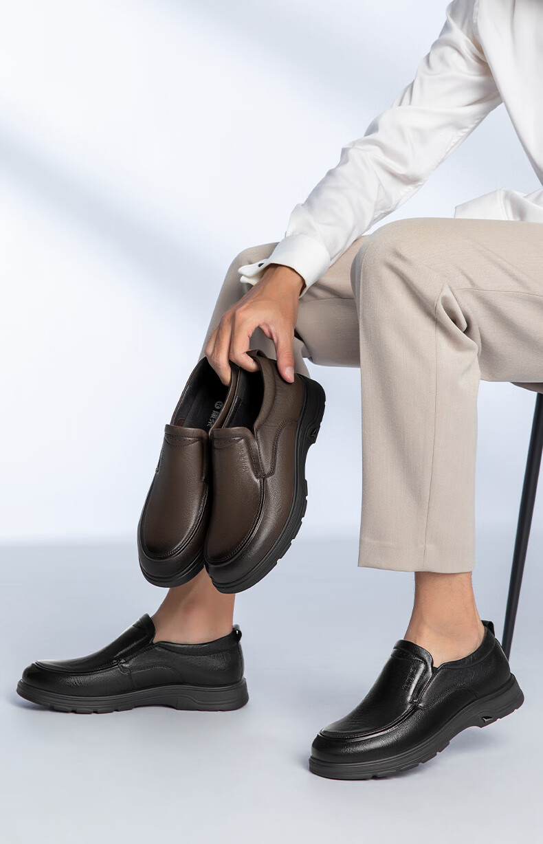 Connie Men's Youth Business Casual Leather Shoes Comfortable Driving Slip-On Low-Top Shoes Black Size 43 4
