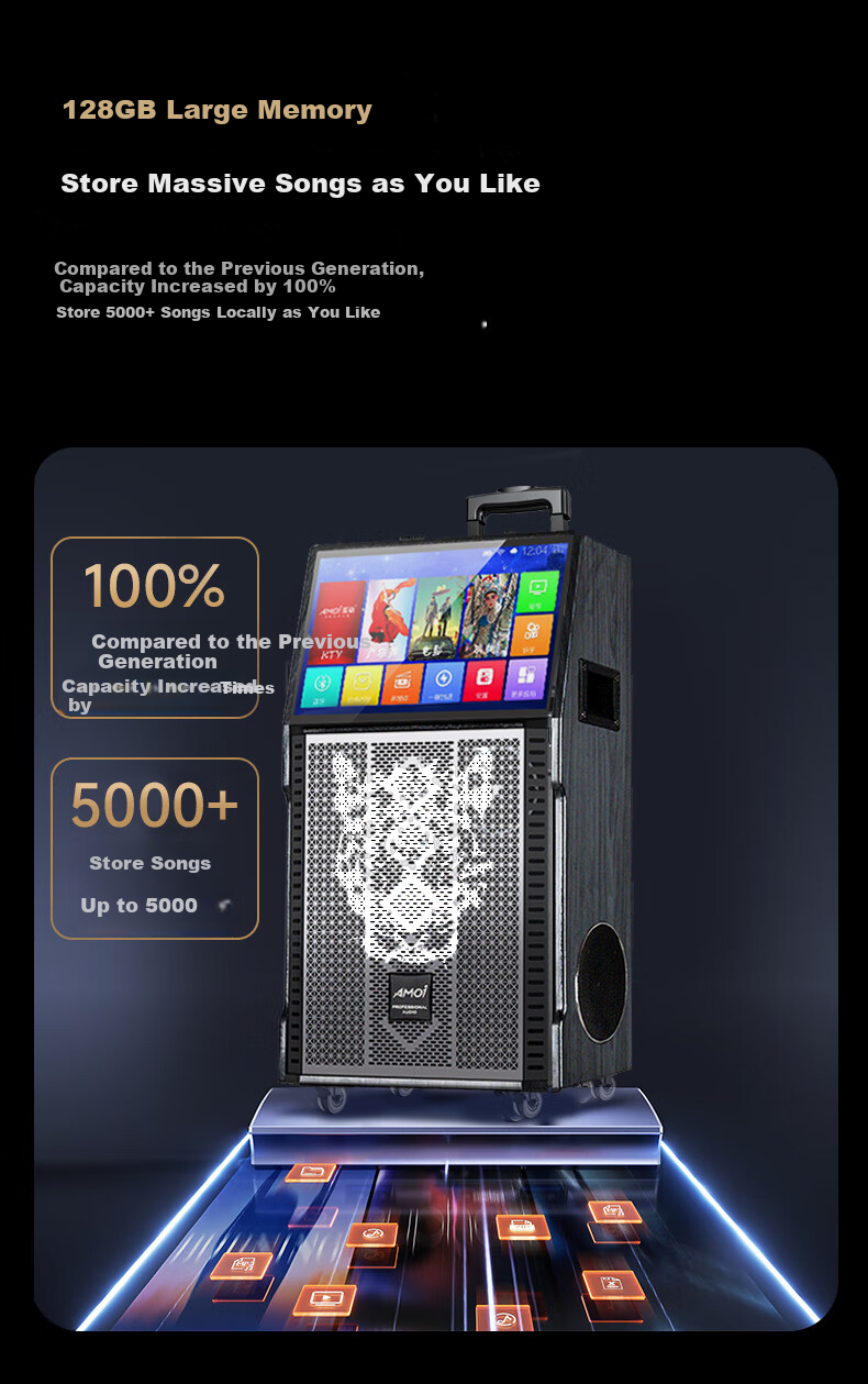 Amoi OK-60 Home KTV Sound System Package, Karaoke Machine All-In Home Karaoke, Outdoor Trolley Karaoke Complete Set Equipment, Square Dance Speaker with Display Scree 3