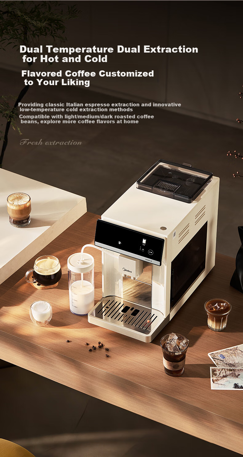 Midea [Flagship Master] Fully Automatic Coffee Machine with Cold And Hot Dual Extraction, All-In Grinder, Home And Office Use, Italian Espresso Milk Frother, Bean Grinder, Large Color Screen Touch Control MA-ACX30 1
