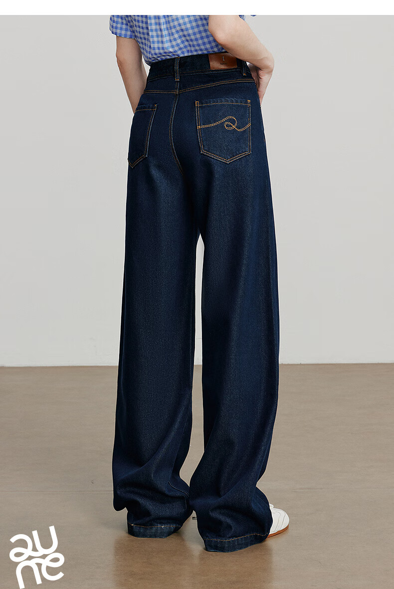 Chuyu Focus Acetate Puff Soft Denim Women's 2025 New Mid-Waist High Street Embroidered Wide-Leg Pants Sky Blue 28 32