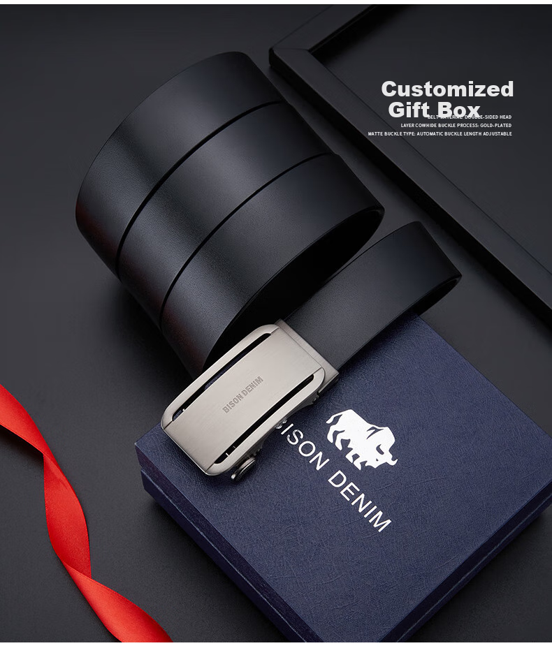 Meizhouyeniou Men's Belt, Top-Grain Leather, Automatic Buckle, Business Belt, Gift Box Packaging, Birthday Gift for Boyfriend 3