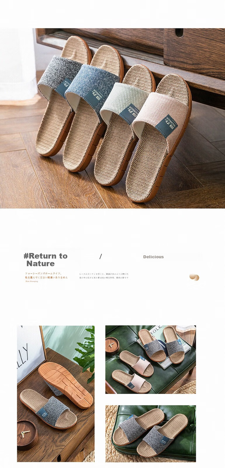 Huili Linen Slippers for Men, Indoor Breathable Non-Slip Odor-Free Couple's Floor Slippers, Blue Size 44-45 11