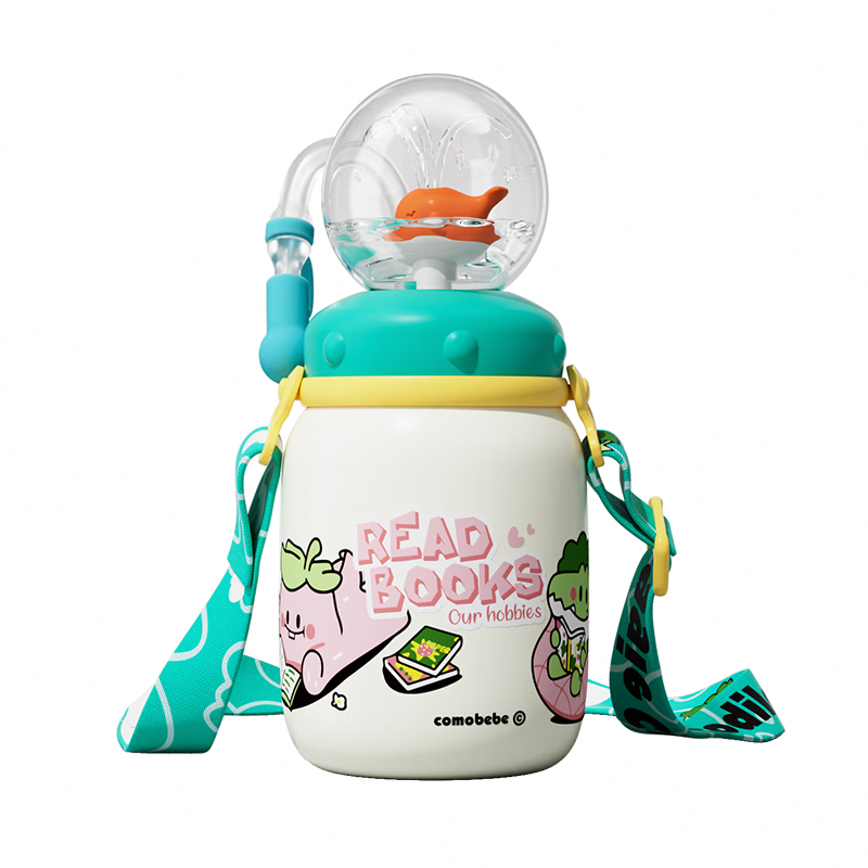 Comobebe Kids Insulated Water Bottle Large Capacity Whale Spray Cup School Use Straw Cup 316 Stainless Steel Fun Water Bottle