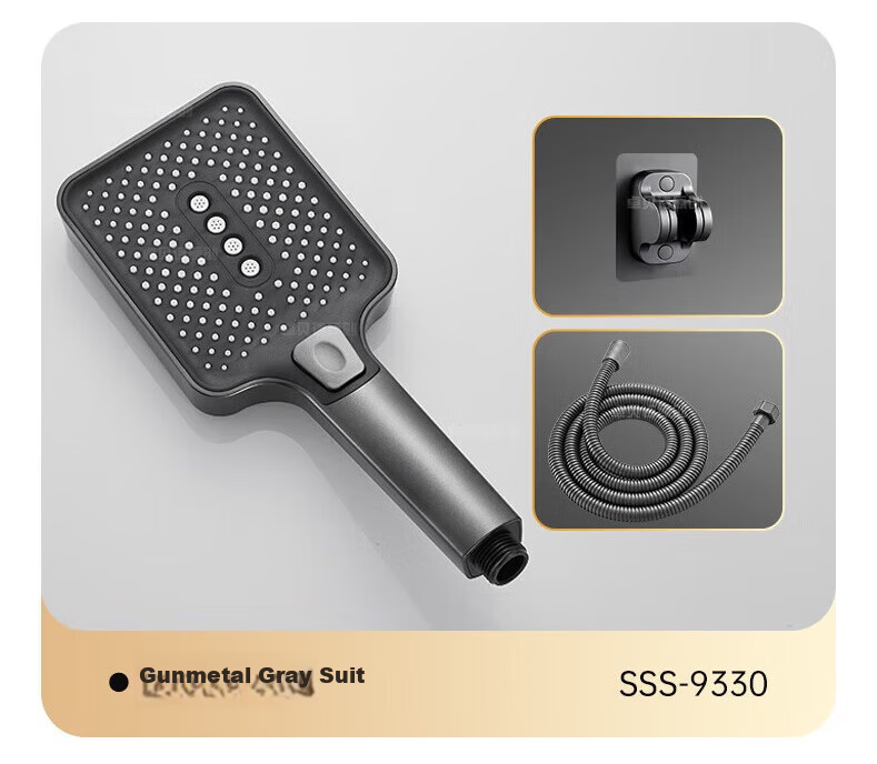 ILeddog [Germany] Pressurized Shower Head, Three-Speed High Flow Rate, Square Large Panel, Three-Piece Set with Shower Head SL-002 16