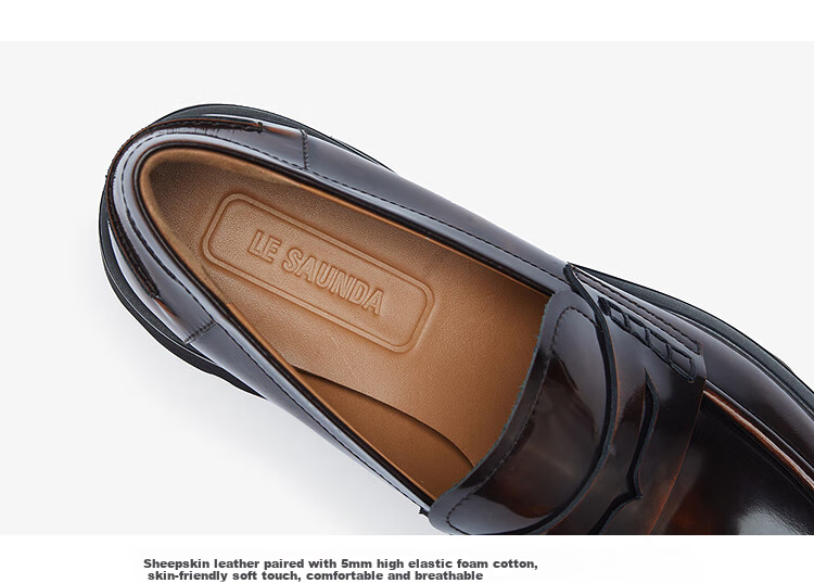 Le Saunda Family Spring And Summer New British Retro Chunky Heel Loafers for Women 45301, Vintage Brown BRB, Size 36 5