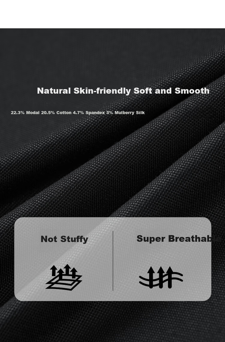 DANCING WOLVES [Instant Cooling Sensation & 7A Antibacterial] Skin-Friendly Mulberry Silk Short-Sleeve POLO Shirt for Men, 001 Black, M(170) 1