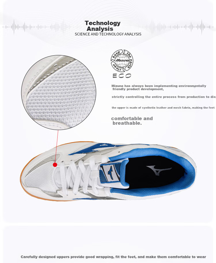 MIZUNO Table Tennis Shoes for Men And Women, Professional Breathable Wear-Resistant Non-Slip Sports Shoes 183028 White Blue 36.5 8