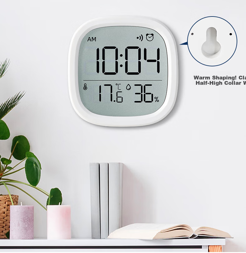 Hense Kitchen Magnetic Clock, Refrigerator Sticker Temperature And Humidity Electronic Watch, Living Room Digital Clock, Desktop Table Clock, Wall-Mounted Clock without Drilling, Student Bedside Alarm Clock HA302B White Model 7