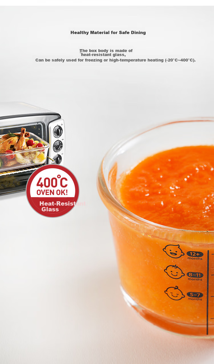 LOCK&LOCK Baby Food Container Set, Heat-Resistant Glass Baby Food Bowl, Steaming, Boiling, Freezing And Storage Container, Green, 215ML*3 4