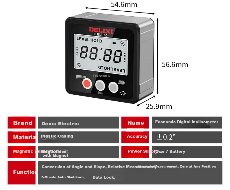DELIXI ELECTRIC Laser Digital Inclinometer High Precision Angle Meter Magnetic Metal Level Household Angle Ruler 15