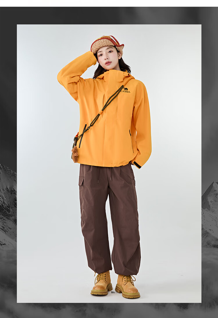CAMEL Outdoor Jacket Three-In for Men And Women, 2025 Windproof And Rainproof Hiking Mountaineering Coat A35CA45253 XS 15