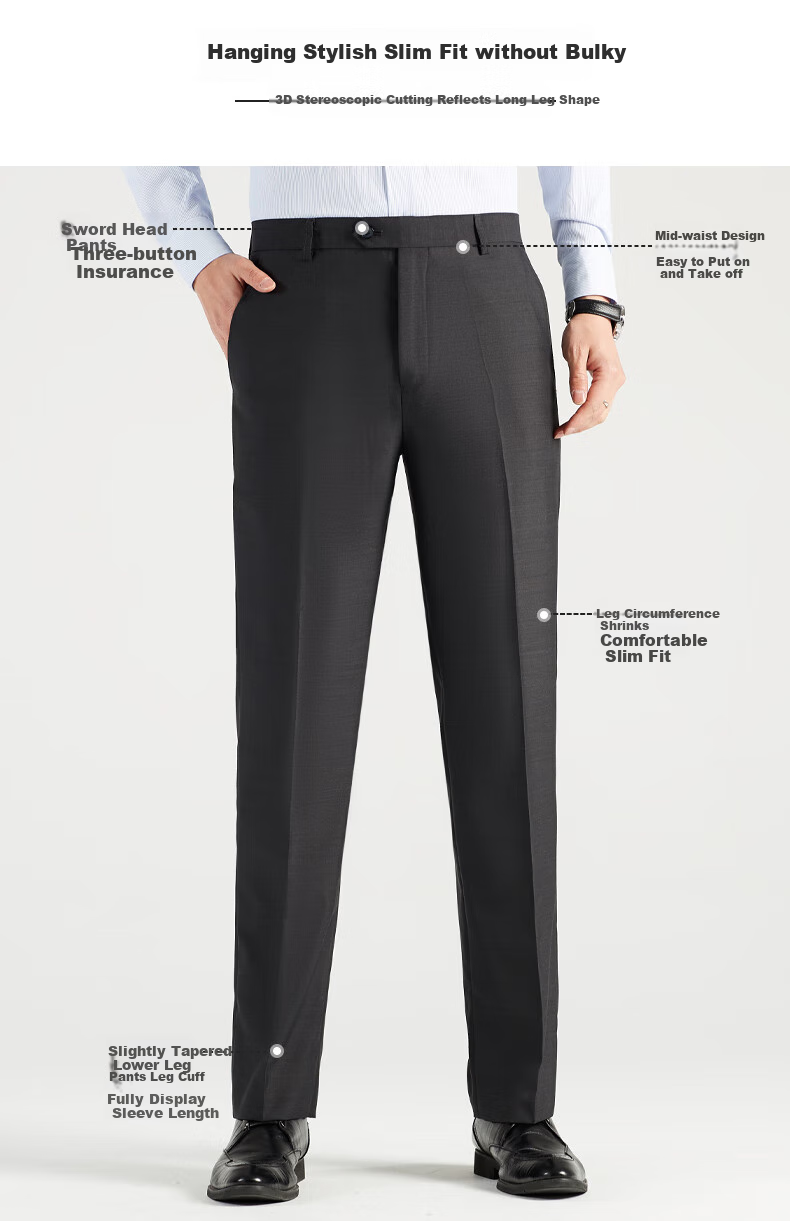FIRS Men's Wool Dress Pants, Spring And Autumn Style, Wrinkle-Free Straight-Leg Casual Trousers, Professional Formal Pants, Suit Pants, Long Pants for Men's Clothing 5