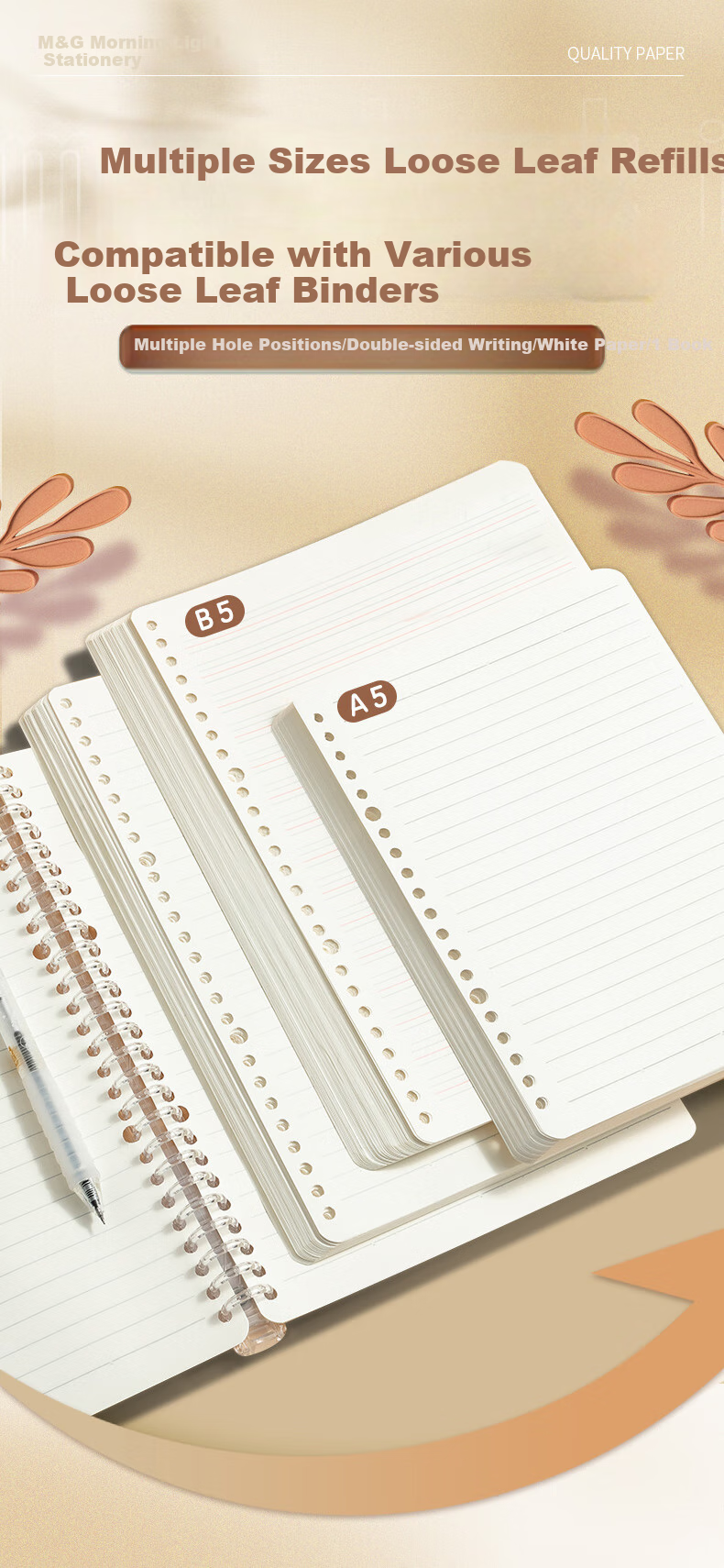 M&G Stationery B5/100 Sheets Loose-Leaf Notebook Refill Paper for Exam Preparation, Homework, Lined Pages, Single Book HB5A10A Essential for Exams 1