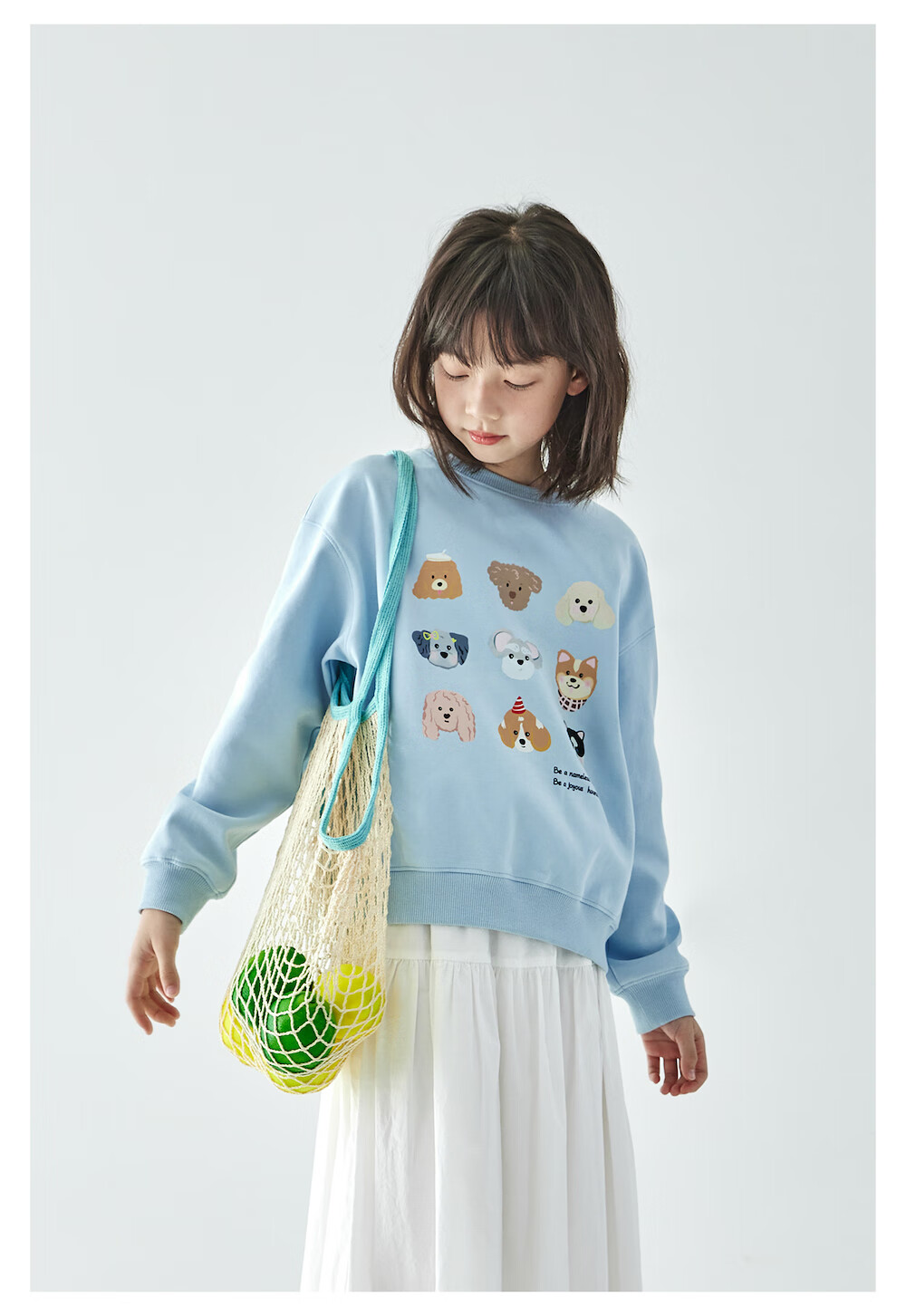 Kechu 2025 Autumn New Children's Cute Dog Fun Print Sweatshirt, Loose-Fitting Blue Top for Older Kids 3