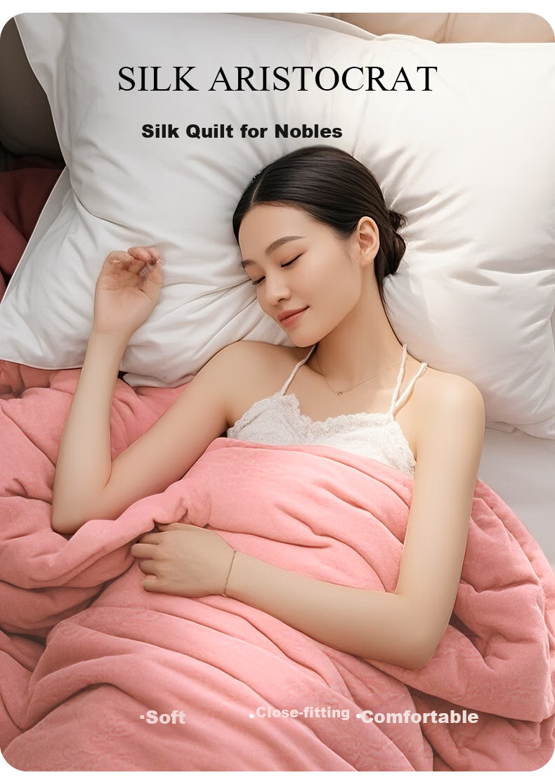 Qianhuang Yun Nai Zhi Meng Mulberry Silk Quilt, 100% Double Cocoon Mulberry Silk, Summer Cool Quilt, Approximately 3 Jin (1.5 Kg), 220*240cm, Pink 3
