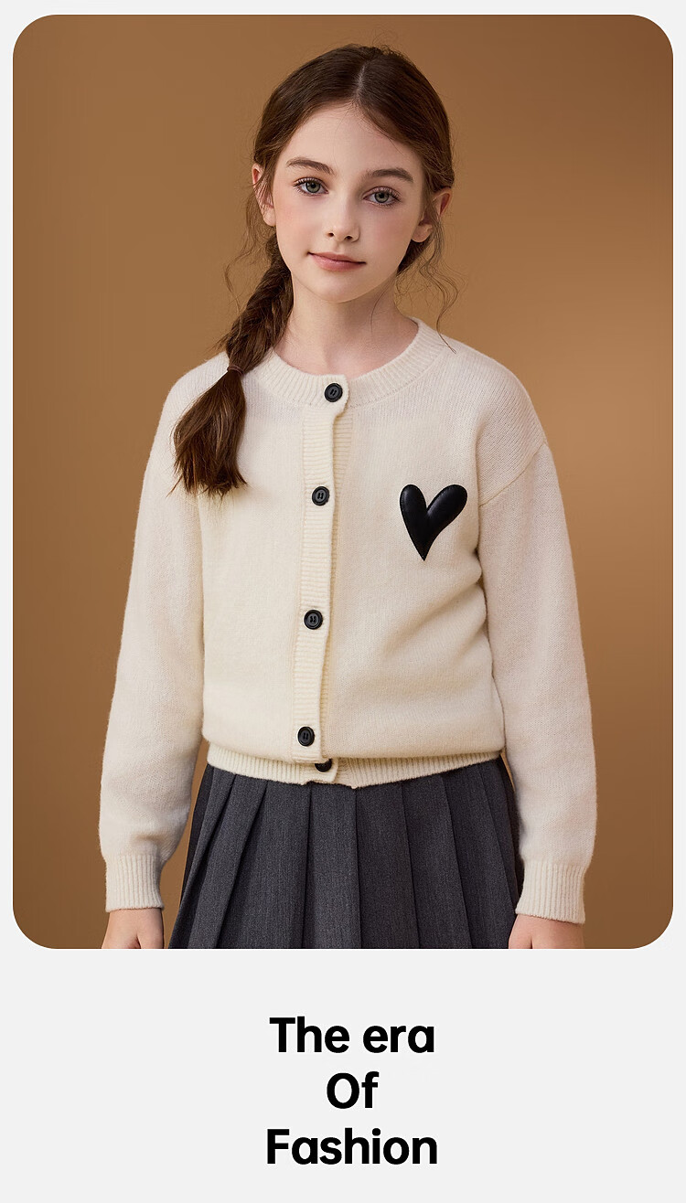 ASK JUNIOR 100% Wool Kids Sweater Winter Thick Warm Girls Knit Cardigan Youth Jacket 22