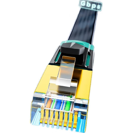 Сетевой кабель SAMZHE CAT8, 10 Gigabit Ethernet, плоский патч-корд, чистая медь, двойное экранирование, 8-жильный витой кабель, для компьютера и широкополосного подключения, черный, 2 метра, BX8020H