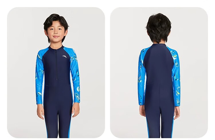 ANTA Kids Boys 2025 New Long Sleeve One-Piece Swimsuit Youth Children's Beach Sun Protection Quick-Dry Swimwear 4