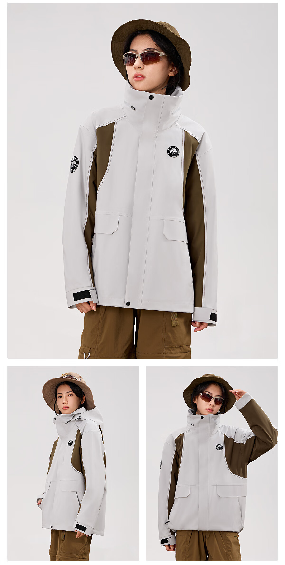 Panda Camel Series 3-in-1 Outdoor Jacket Unisex Windproof Rainproof Fleece Hiking Coat 1612, L 24