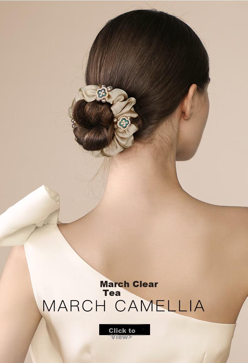Cercoo March Tea Handmade Oil-Dripping Romantic Artificial Pearl Back of Head Ponytail Hair Tie Hair Accessory Gift for Girlfriend 1