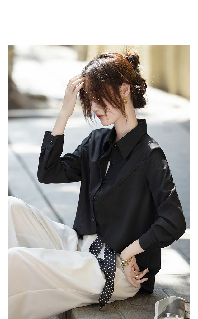 Dme Commuter Comfort Zone Autumn Minimalist Lapel Shirt with Design Stitching and Tailored Fit Slimming Blouse for Women 12